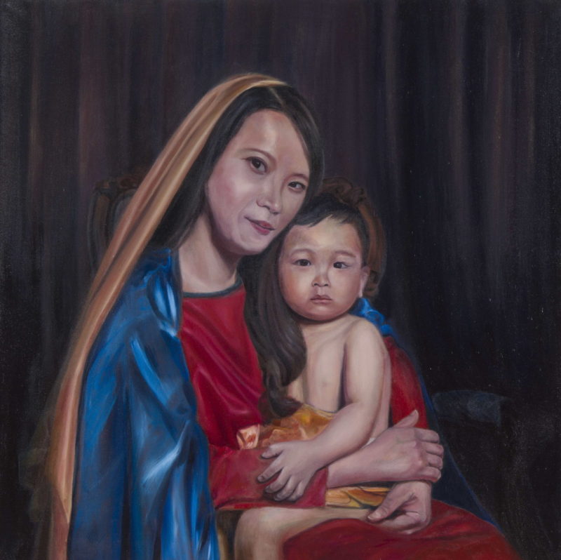 21 century Madonna and Child- The power of embrace,3.2020, Oil on canvas,100 X 100 CM 2